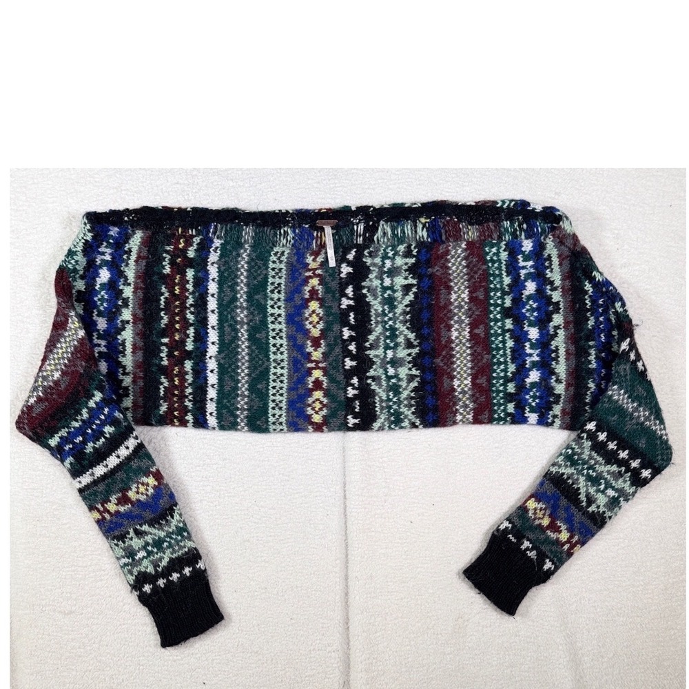 Free People XS Fair Isle Mohair Wool Blend Ultra Cropped Shrug Bolero Sweater